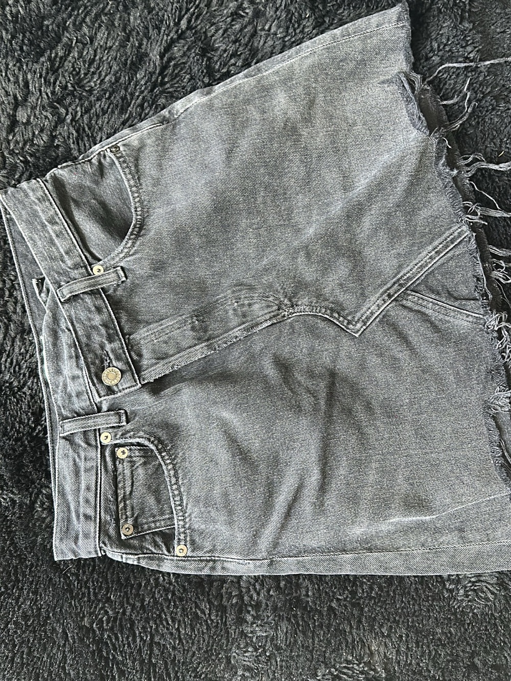 Agolde Black Frayed Hem High-Rise Denim Shorts